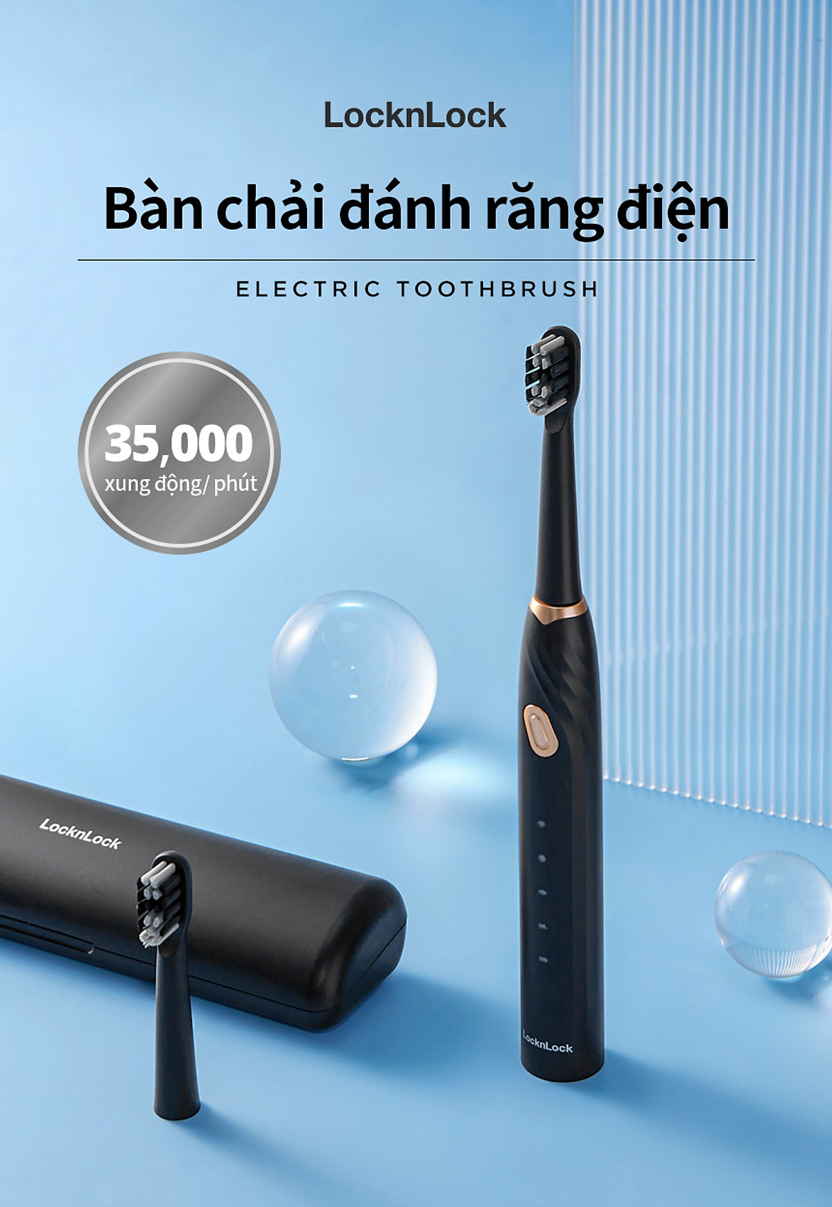 Bàn chải đánh răng điện LocknLock Electric toothbrush DC3.7V ENR321BLK - Hộp đựng kèm - 1W - Màu đen