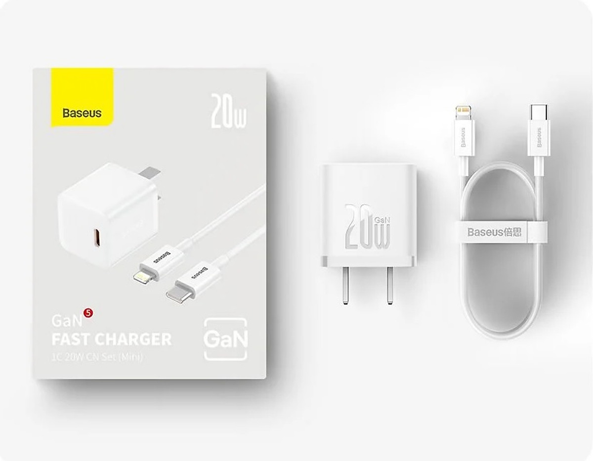 Bộ Cốc sạc và Cáp sạc nhanh Baseus Super Si PD 20W CCCJGCC for iPhone 12 (Hàng chính hãng)