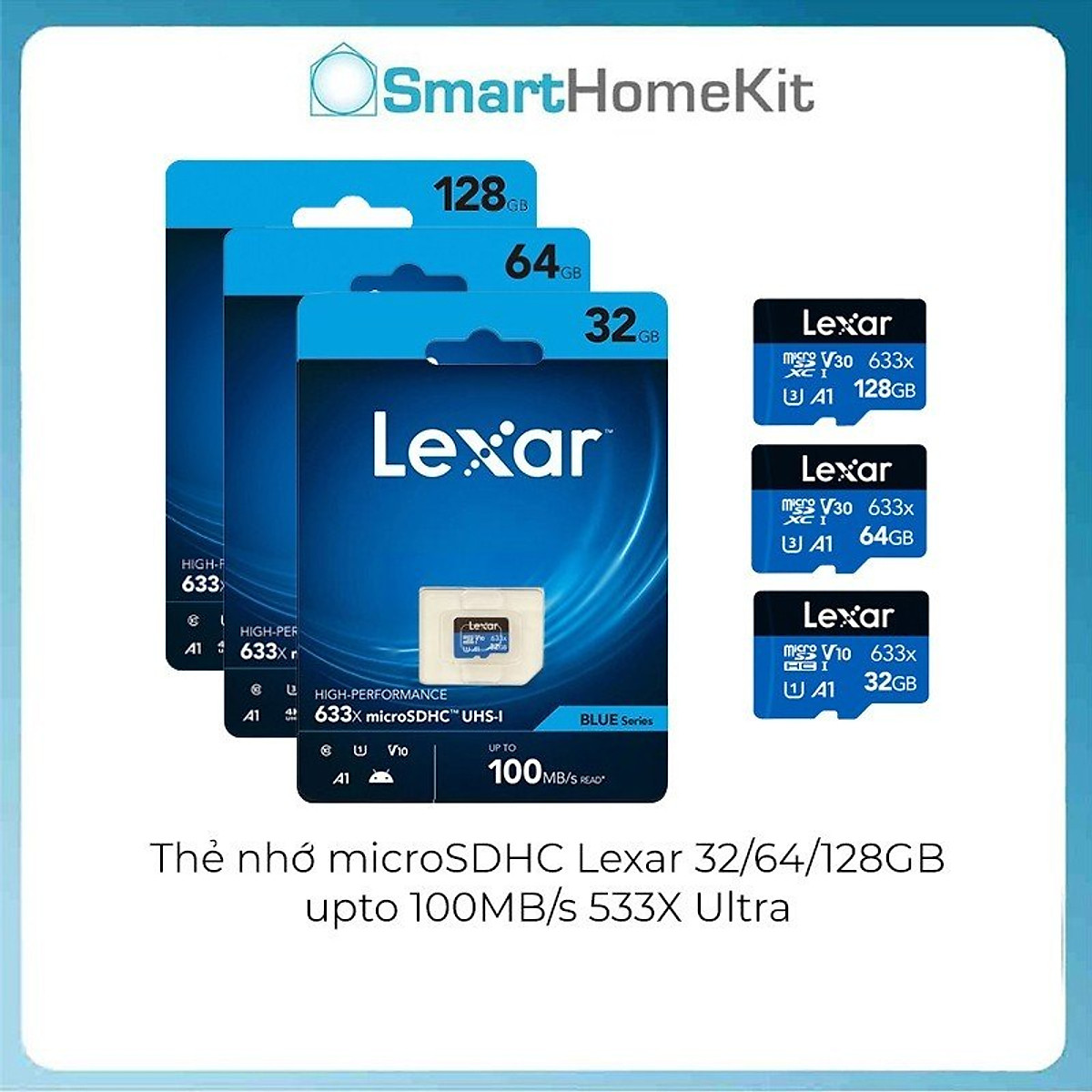 Thẻ nhớ MicroSD Lexar 32/64/128 GB Class 10, U1, V10, A1 633X Tốc Độ 100mb/s - Hàng Chính Hãng