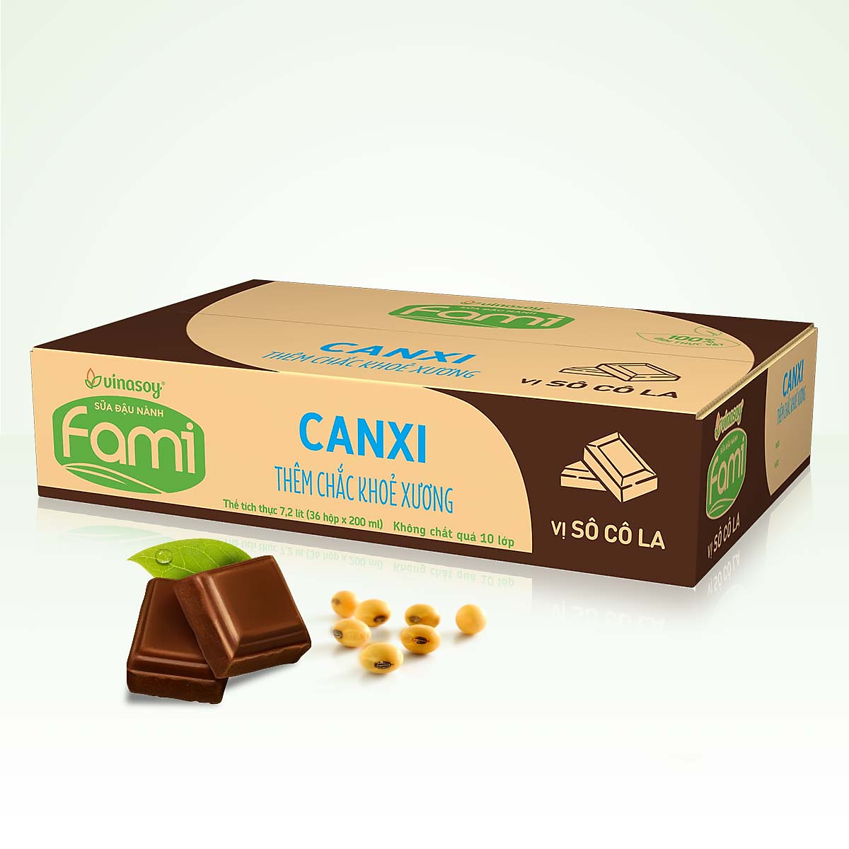 Thùng sữa đậu nành Fami Canxi Vị sô cô la hộp (200ml x 36 hộp)