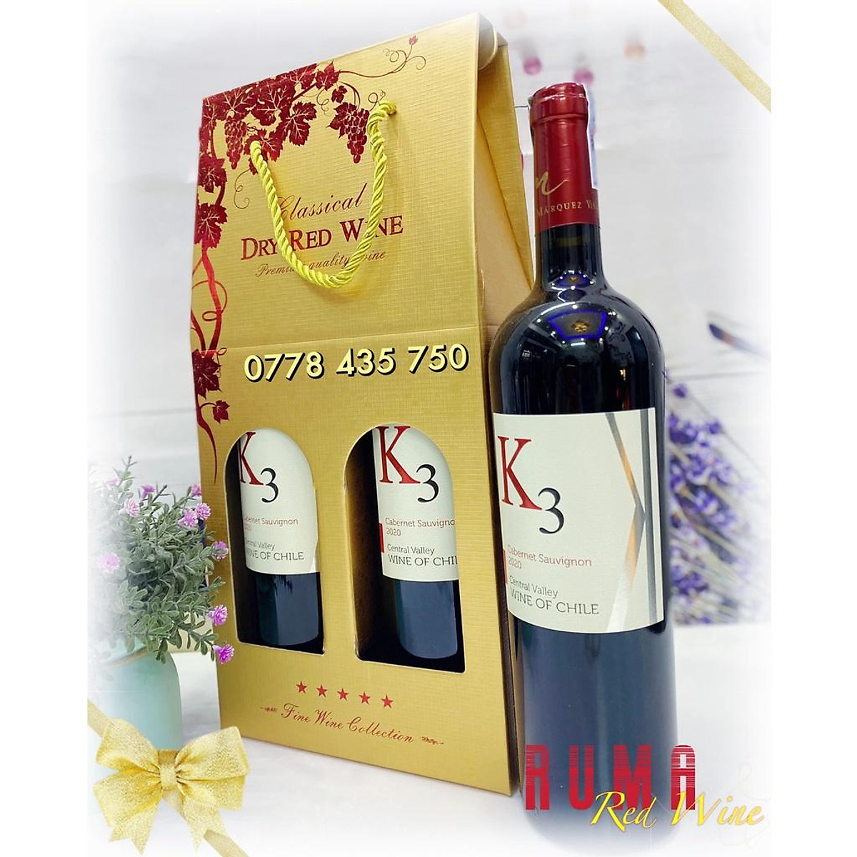 Hộp giấy 2 chai rượu vang Chile K3 Cabernet Sauvignon - Hộp quà ...