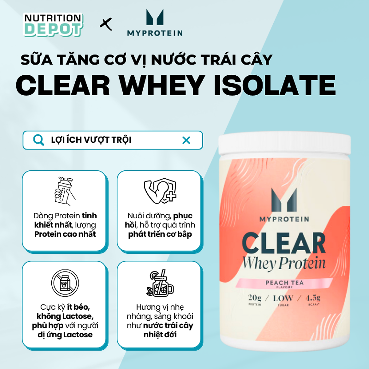 Sữa tăng cơ Clear Whey Isolate Myprotein vị nước trái cây siêu ngon 500g - Nutrition Depot Vietnam