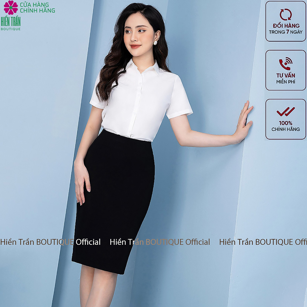 Áo sơ mi ngắn tay nữ Hiền Trần BOUTIQUE, chất vải cao cấp, áo sơ mi cộc tay công sở, dáng suông, form chuẩn, mặc tôn dáng