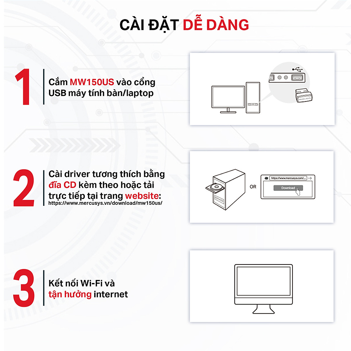 Bộ Chuyển Đổi Wifi Mercusys MW150US USB Wifi Nano N150 - Hàng Chính Hãng
