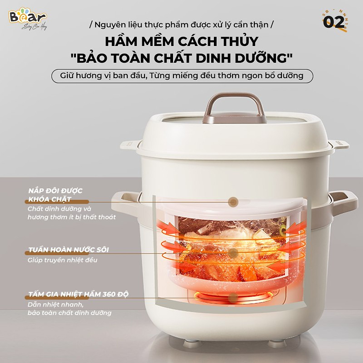 Nồi Nấu Cháo, Nấu chậm 1.6L Bear SB-NNC16 270W - Hàng chính hãng