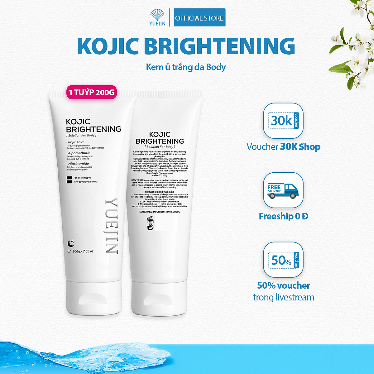 Kem Ủ Trắng Da Toàn Thân Yuejin Kojic Brightening (Dạng tuýp 200g)