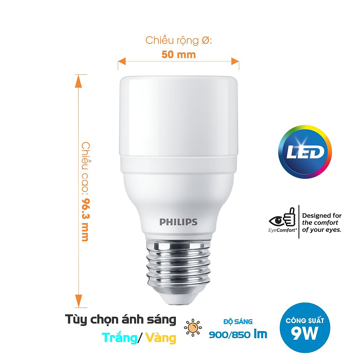 Bóng đèn LED Bright PHILIPS E27 - Thay thế hoàn hảo cho bóng đèn Compact - Hàng Chính Hãng