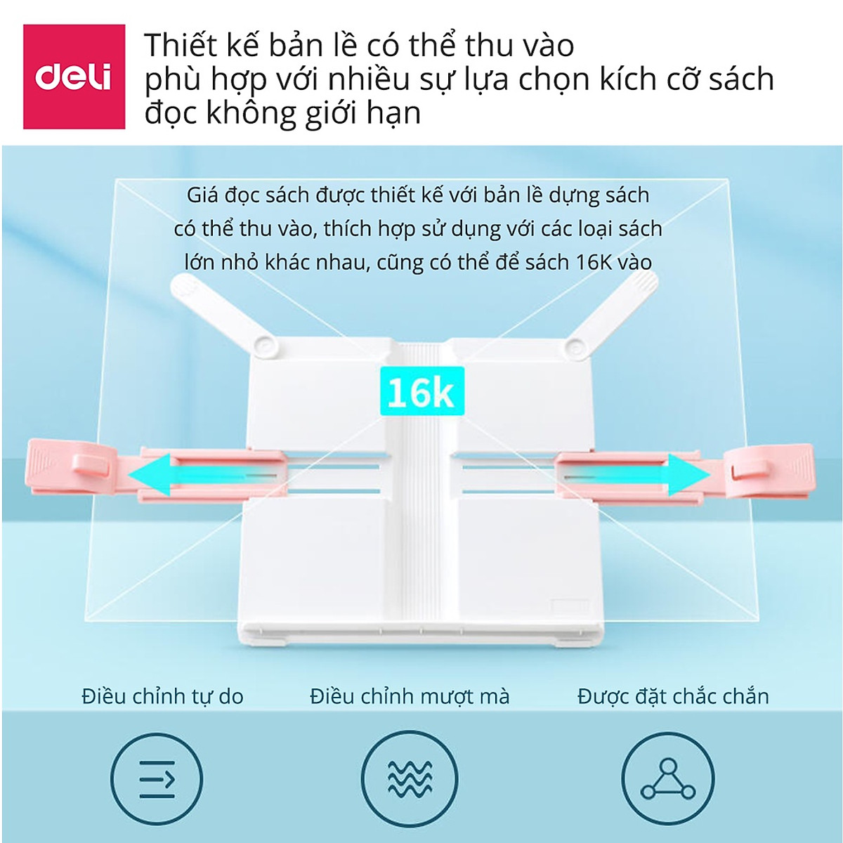 Giá đỡ sách, kẹp sách, đỡ điện thoại, ipad để bàn học Deli - Chống cận thị, chống gù lưng - Thiết kế thông minh tiện dụng dành cho bé - Màu xanh / màu hồng - 70531