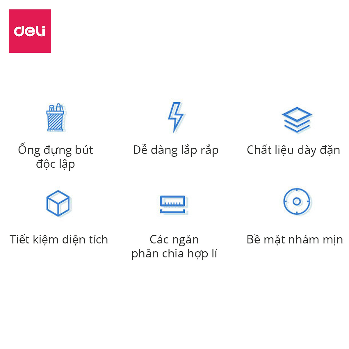 Set giá tài liệu 4 ngăn kèm hộp bút Deli - Xanh Dương/ Xám/ Đen - 78981