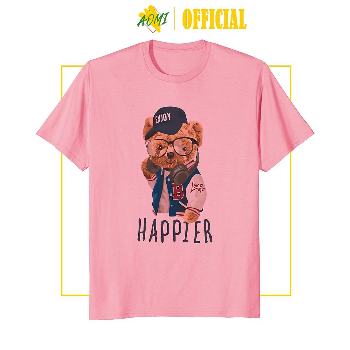 ÁO THUN UNISEX AOMI ĐẶC BIỆT TED BEAR HAPPIER ADLV TAY NGẮN TAY LỠ NAM NỮ AOMIVN THỜI TRANG