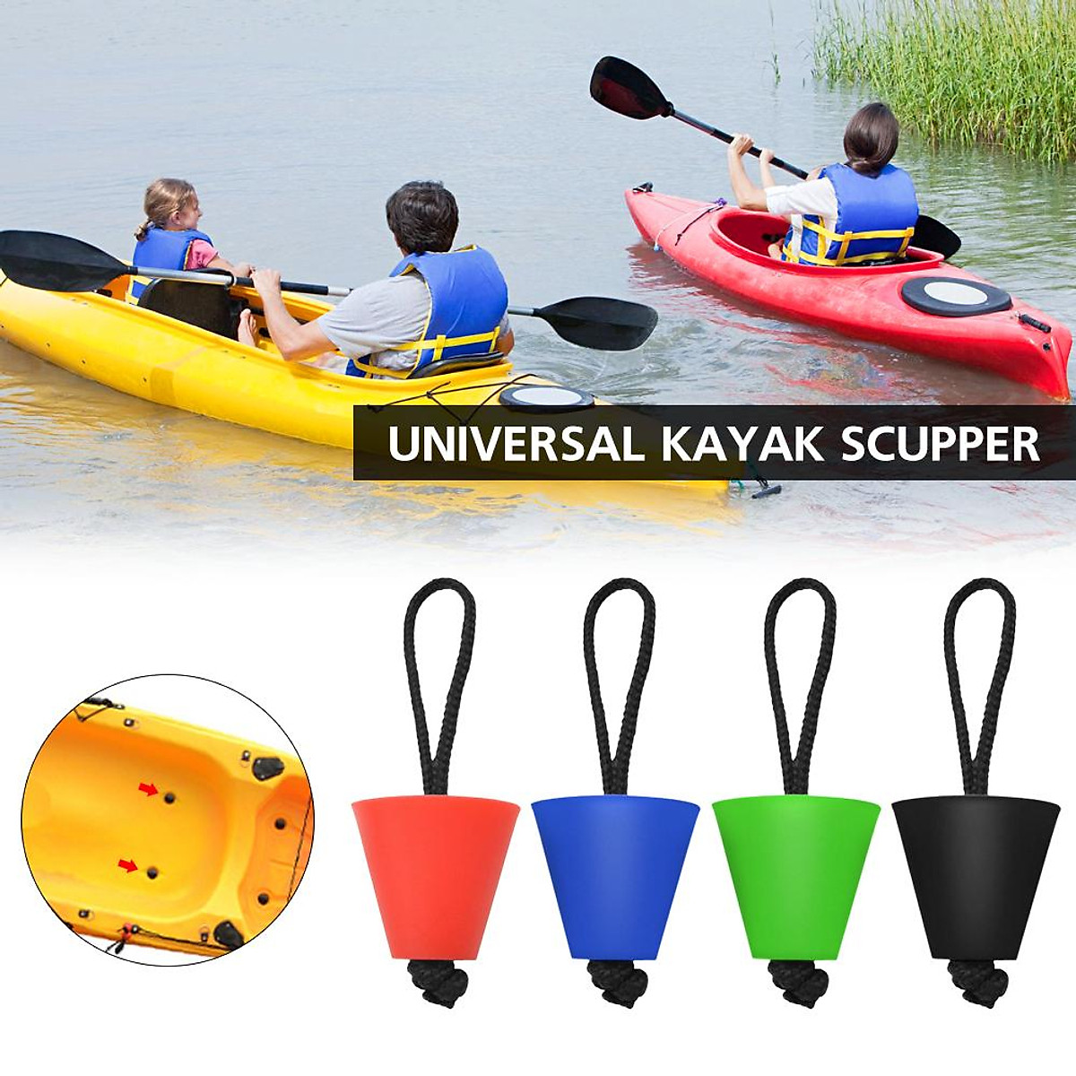 Nút chặn lỗ thoát nước cano Kayak đa năng bằng silicone có dây buộc