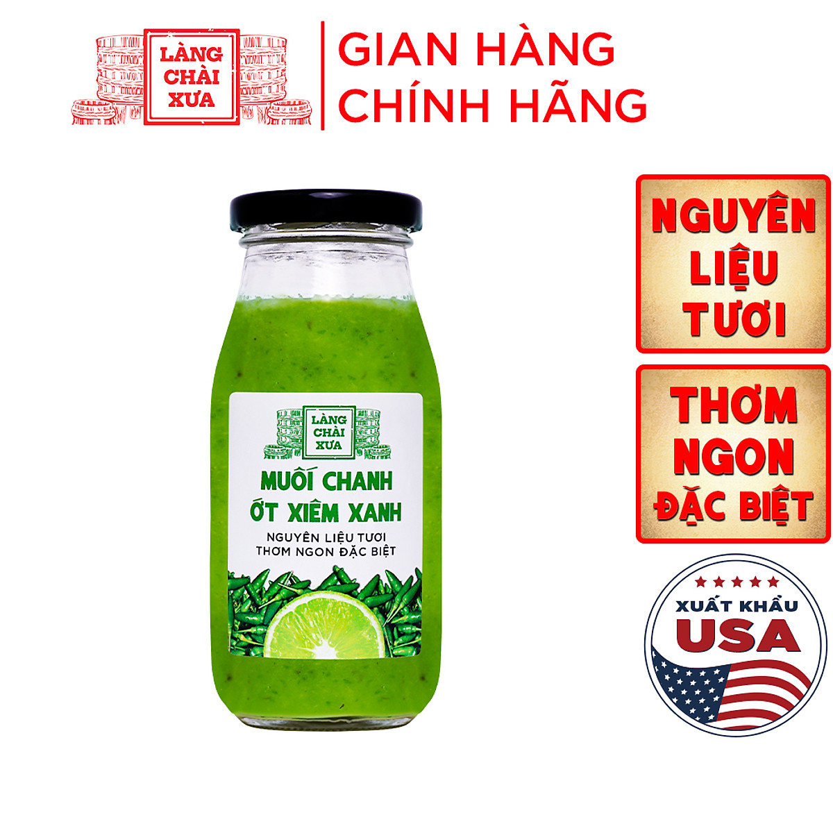 Đặc Sản Phan Thiết - Muối Chanh Ớt Xiêm Xanh Cao Cấp Làng Chài Xưa, Nguyên Liệu Tươi, Thơm Ngon Đặc Biệt, Chai Thủy Tinh 300Gr