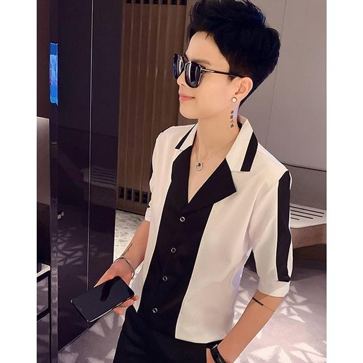 Áo sơ mi nam cổ tàu tay lỡ phối 3D sành điệu chất liệu đũi cao cấp không nhăn không xù không phai màu super fashion Shopee Việt Nam #36 Áo sơ mi nam cổ tàu tay lỡ phối 3D sành điệu chất liệu đũi cao cấp không nhăn không xù không phai màu super fashion Shopee Việt Nam