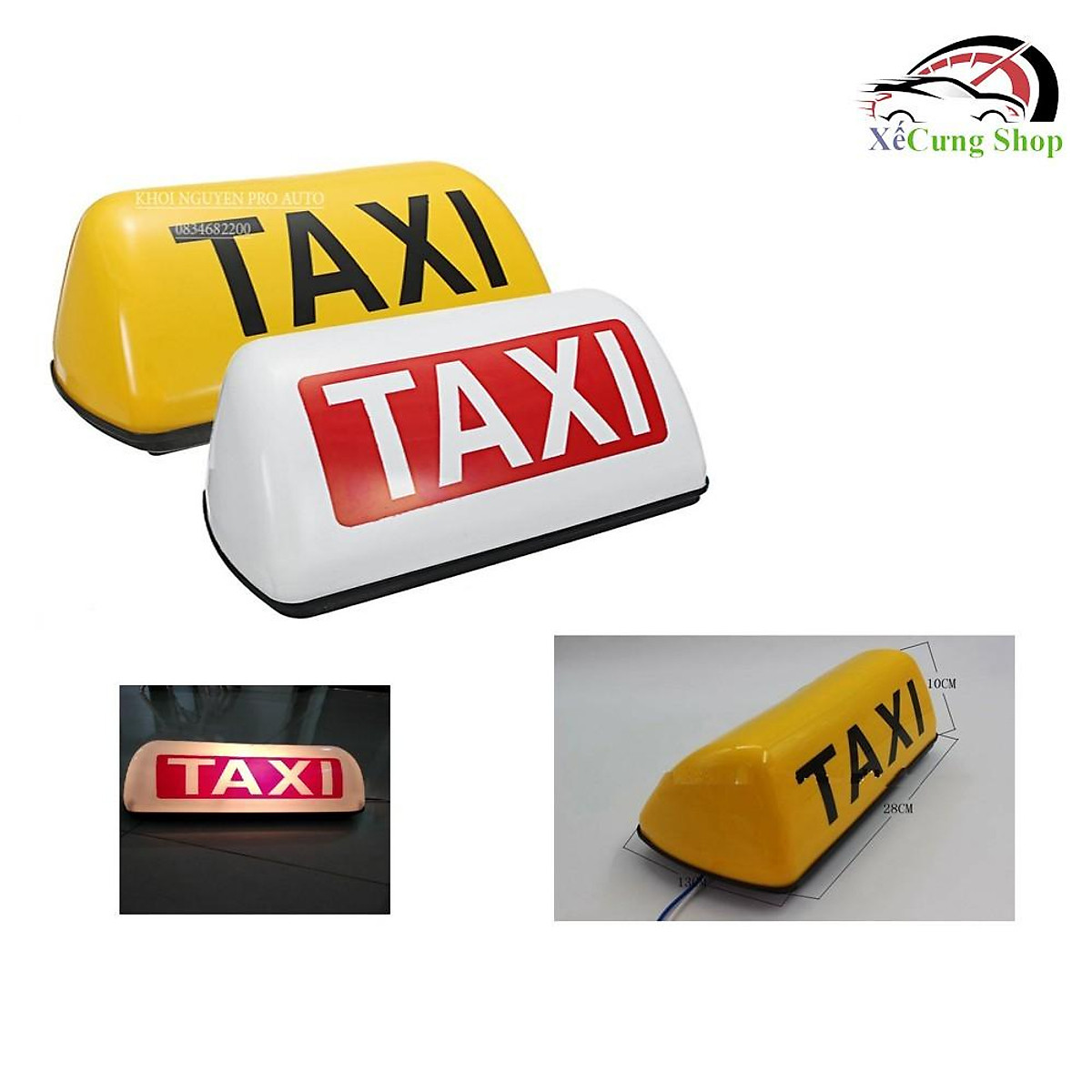 Mào taxi vàng - có đèn - đế nam châm cỡ 35cm - Đèn ô tô