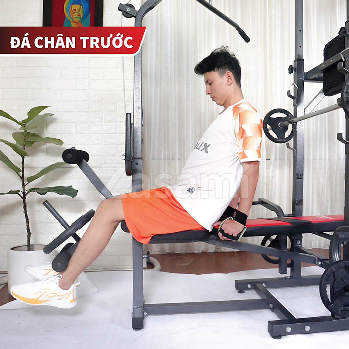 Giàn tạ đa năng kết hợp xà đơn xà kép Zasami 8211 - Kèm 54kg tạ gang , đòn tạ 1m5, 1 găng tay tập tạ