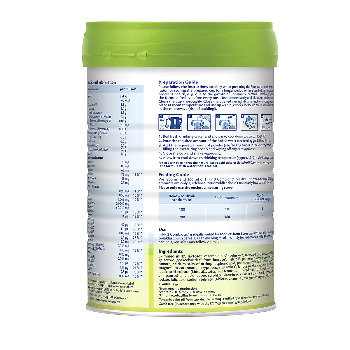 Sữa bột công thức HiPP 3 Organic Combiotic 800g cho bé từ 1 tuổi