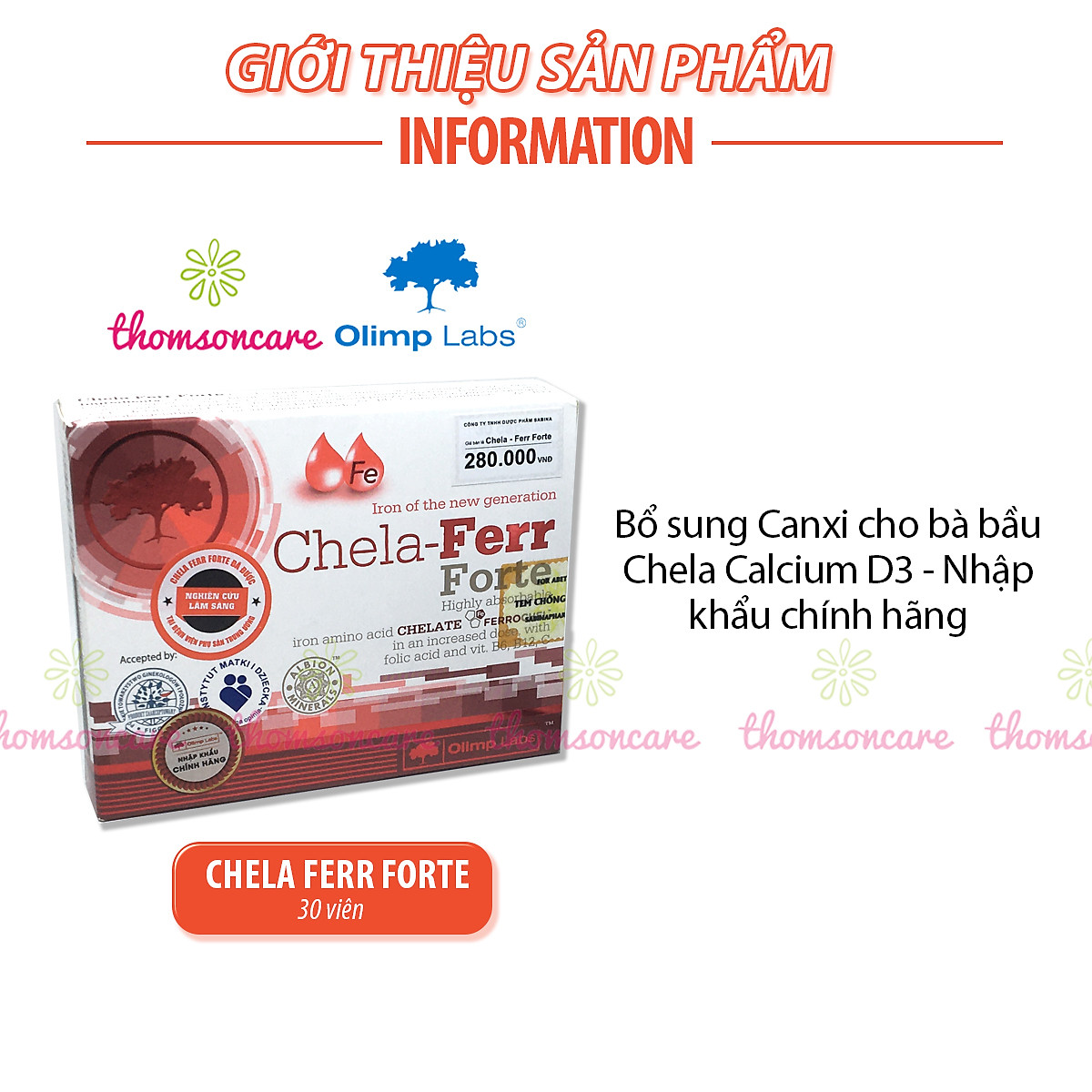 Chela Ferr Forte - Bổ sung sắt hữu cơ, Acid Folic cho bà bầu, người thiếu máu - Dễ hấp thụ, không gây táo bón - Nhập khẩu chính hãng