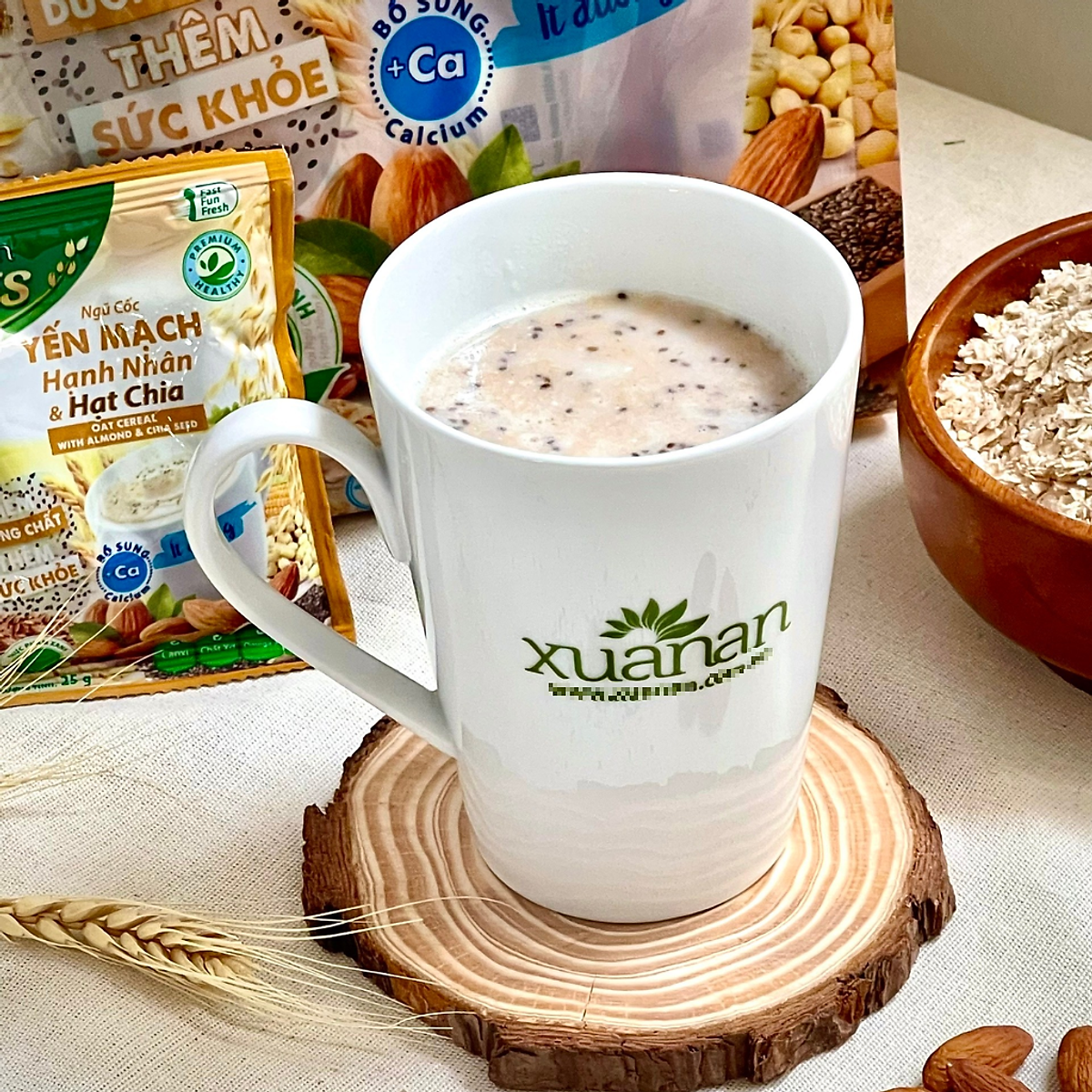 Ngũ Cốc Yến Mạch Hạnh Nhân Hạt Chia Xuân An [ít đường] Túi 400G {25g*16 gói}(Tặng Kèm 1 Túi Yến Mạch 150G)