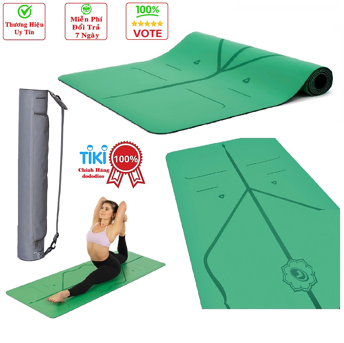 Thảm Tập Yoga Định Tuyến Da PU Cao Cấp Chính Hãng dododios + Túi Đựng Thảm Tập Yoga + Dây Buộc Thảm Yoga Định Tuyến
