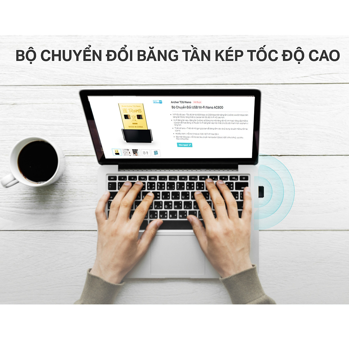 Bộ Chuyển Đổi USB Wifi TP-Link Archer T2U Nano Băng Tần Kép AC600 - Hàng Chính Hãng