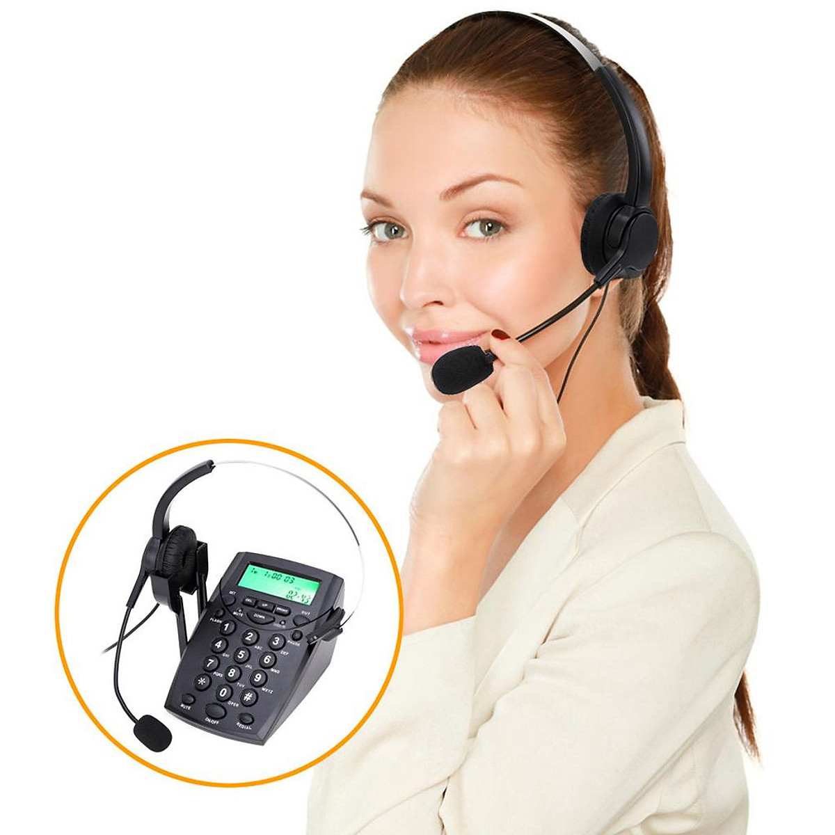 Mua Business Call Center Dialpad Headset Telephone Corded with Dialpad
