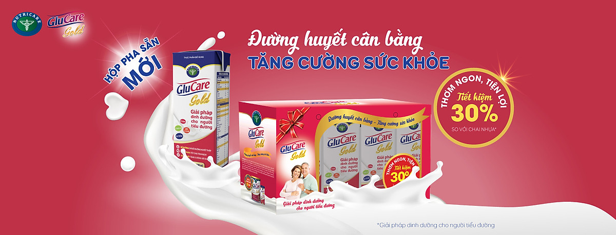 Lốc 8 hộp sữa pha sẵn Nutricare GLUCARE GOLD - giải pháp dinh dưỡng cho người tiểu đường (180ml x 8 hộp)
