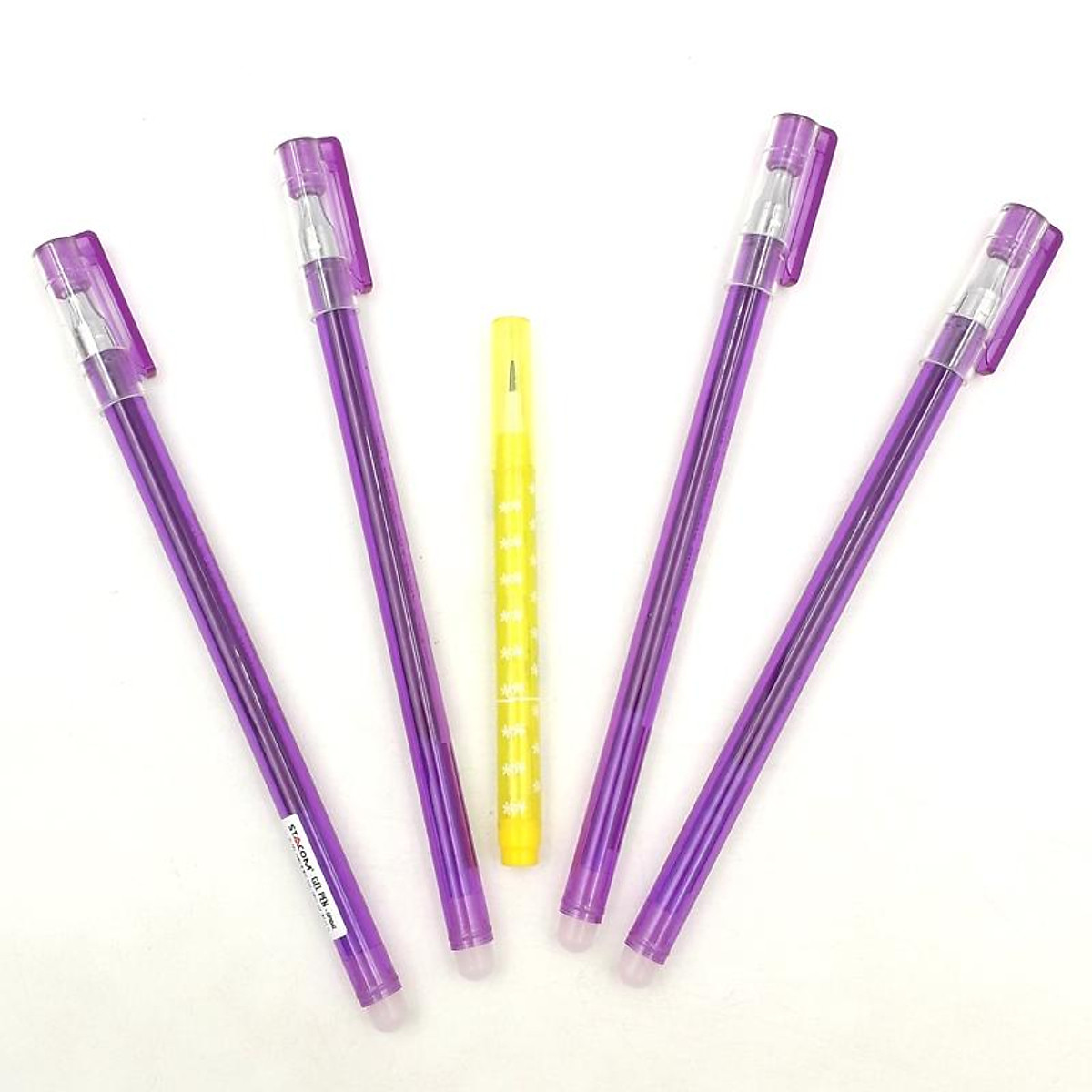 Vỉ 4 Bút Bi Mực Gel Xóa Được Nắp Đậy - 0.5mm Stacom-VGBP104_V - Mực Tím - Kèm 1 Bút Chì PC202