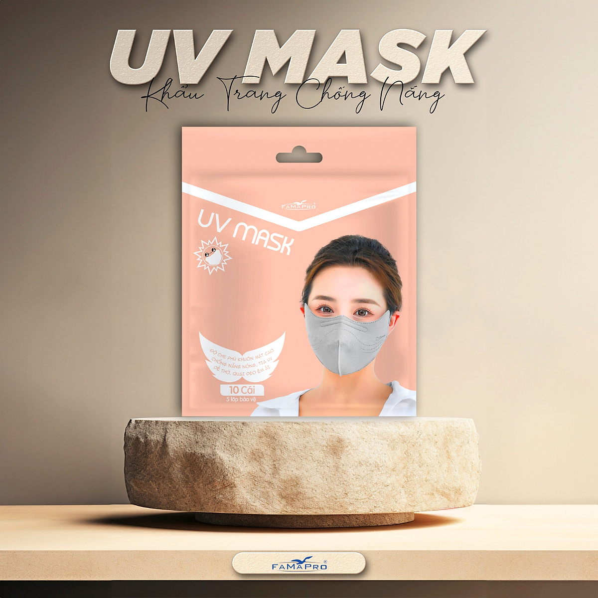 Khẩu trang y tế 5 lớp UV Famapro chống nắng hiệu quả với form rộng hơn,che chắn tốt hơn