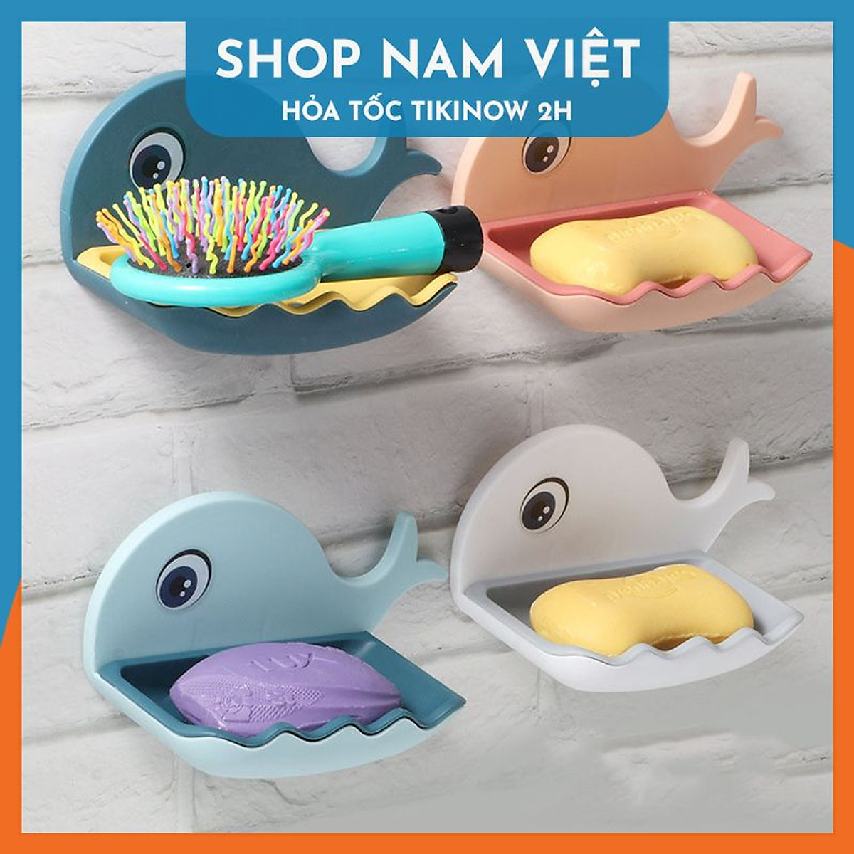Khay Để Xà Phòng 2 Lớp Dán Tường Cá Voi