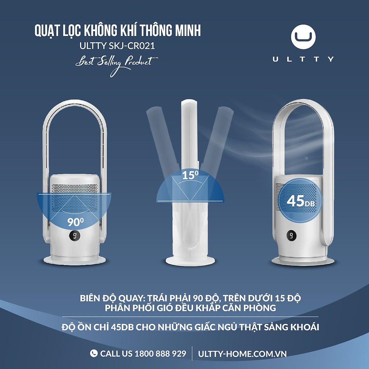 Combo Máy Lọc Không Khí U ULTTY SKJ CR021 Dạng Quạt Màu Đen + Màng lọc HEPA H13 Nano Phân Tử Bạc - Hàng Chính Hãng