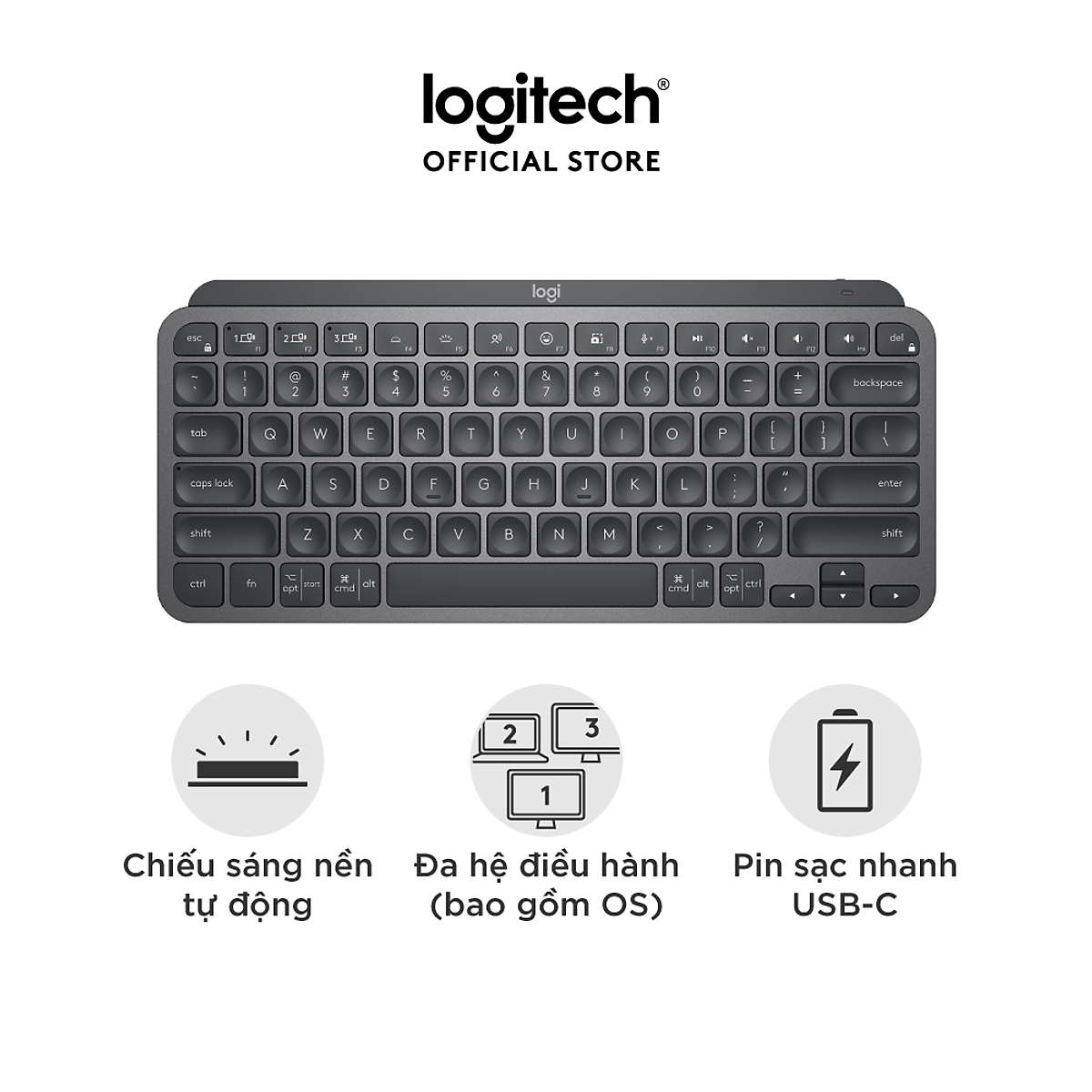 Bàn phím không dây Bluetooth Logitech MX Keys Mini - Nhỏ gọn, Sạc USB-C, Phím tắt thông minh, Có bản cho Mac - Hàng chính hãng