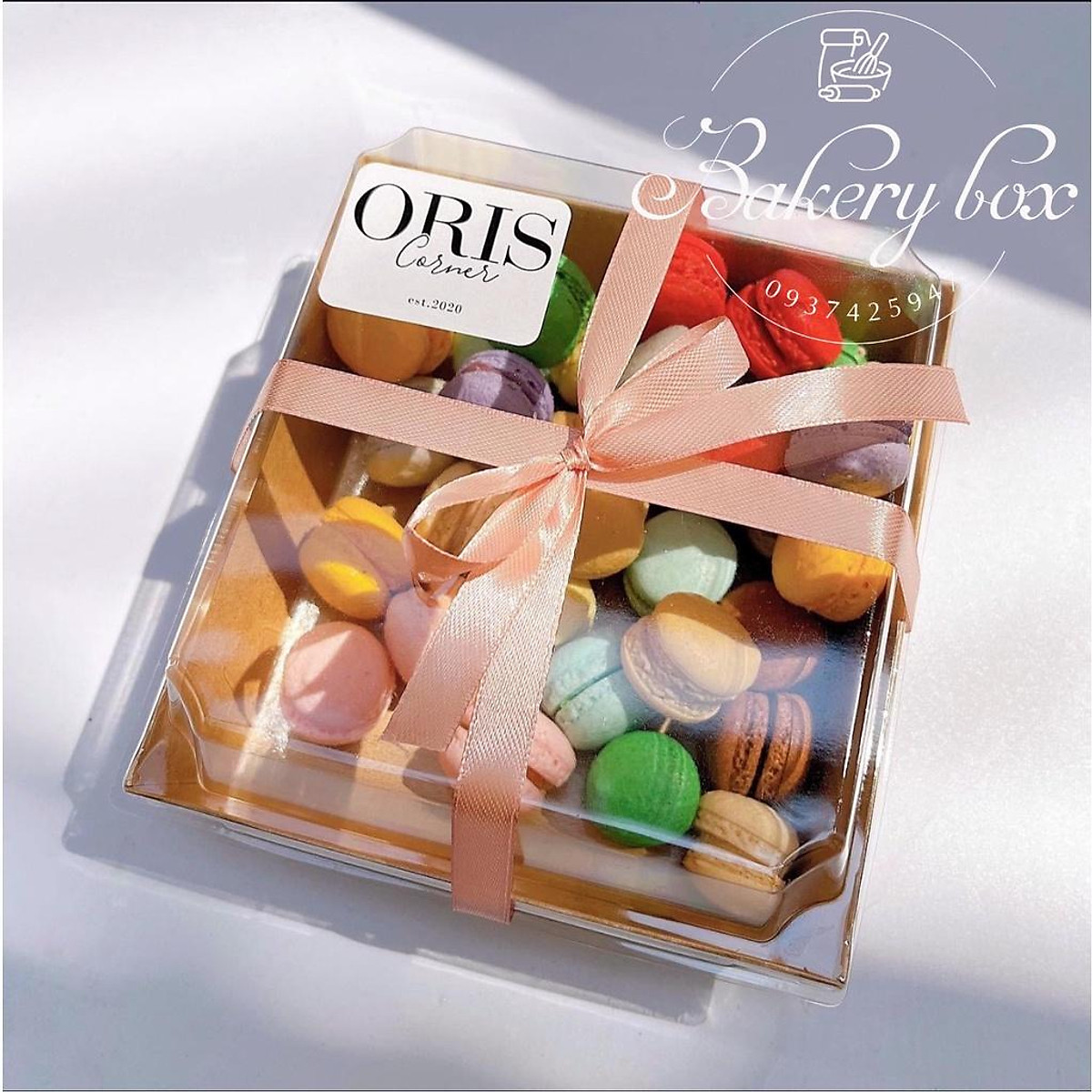 100 Hộp Giấy Vuông E1413 Màu Màu Kraft Nâu Đựng Bánh Nắp Nhựa Trong