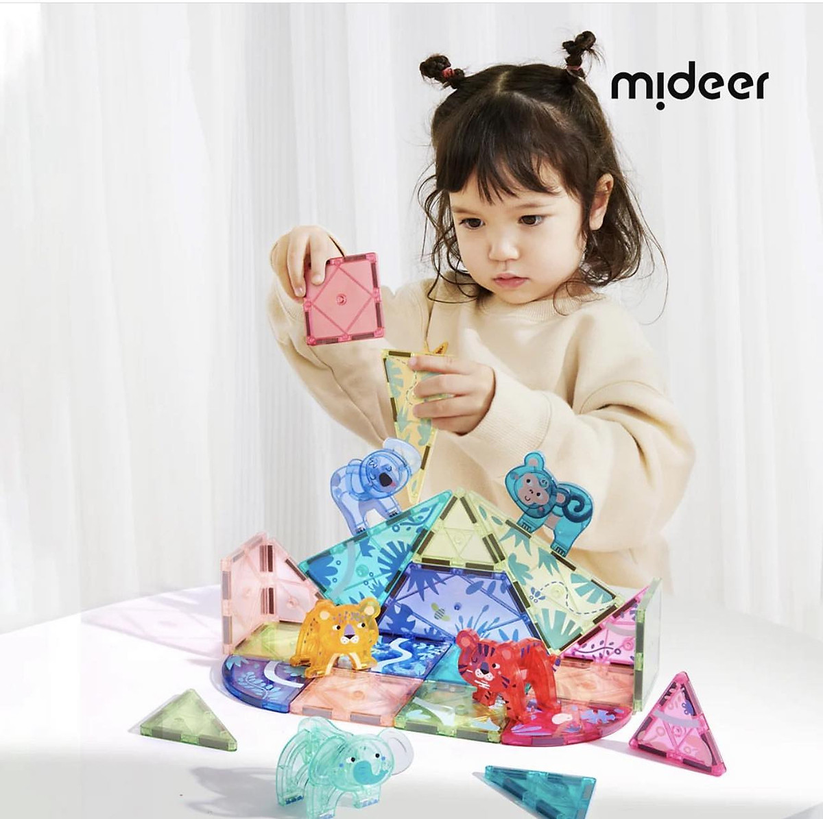 Đồ chơi xếp hình nam châm ánh sáng cầu vồng Mideer Colorful Magnetic Tiles cho bé từ 3 tuổi trở lên