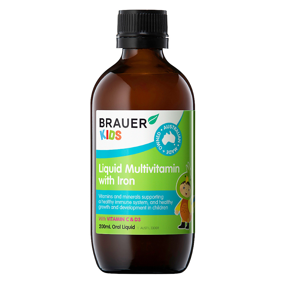 Brauer Kids Liquid Multivitamin with Iron - Bổ sung vitamin tổng hợp và sắt cho trẻ 3 tuổi (200ml)