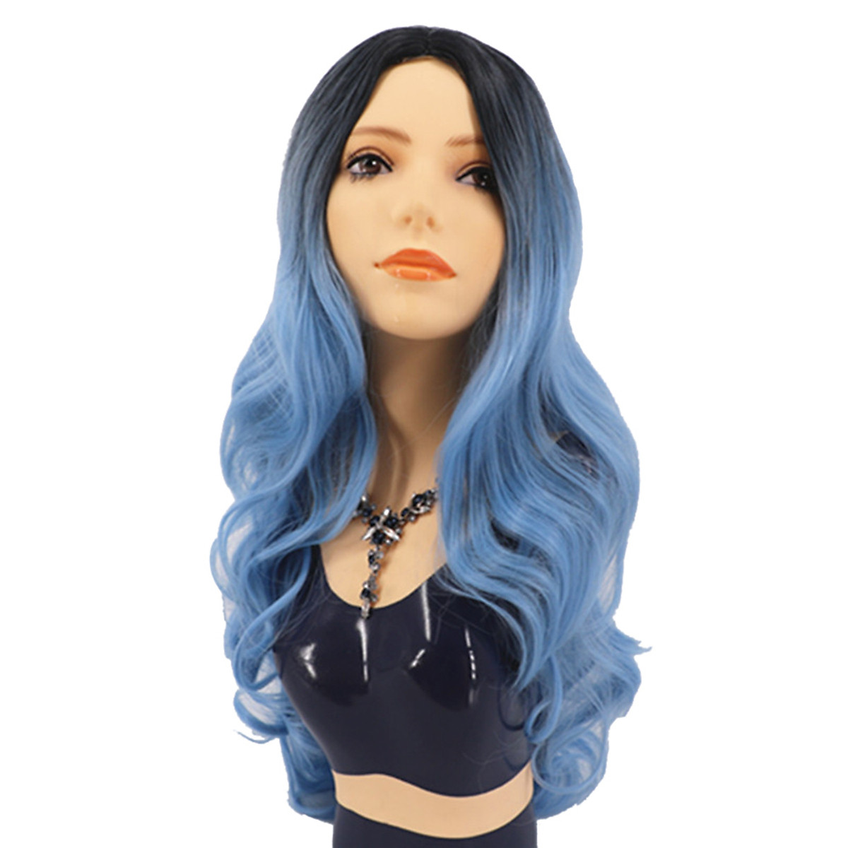 Mua 24'' Natural Soft Long Wavy Ombre Blue Wig Hair Extensions Synthetic Fiber Hair Wigs High Temperature Heat Resistantfor Mua 24'' Natural Soft Long Wavy Ombre Blue Wig Hair Extensions Synthetic Fiber Hair Wigs High Temperature Heat Resistantfor