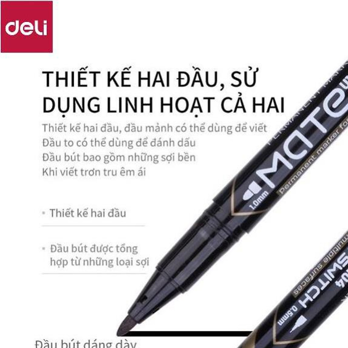 Bút lông dầu dạ kính hai đầu Deli - Bút dạ chết không xoá được - Nhiều màu