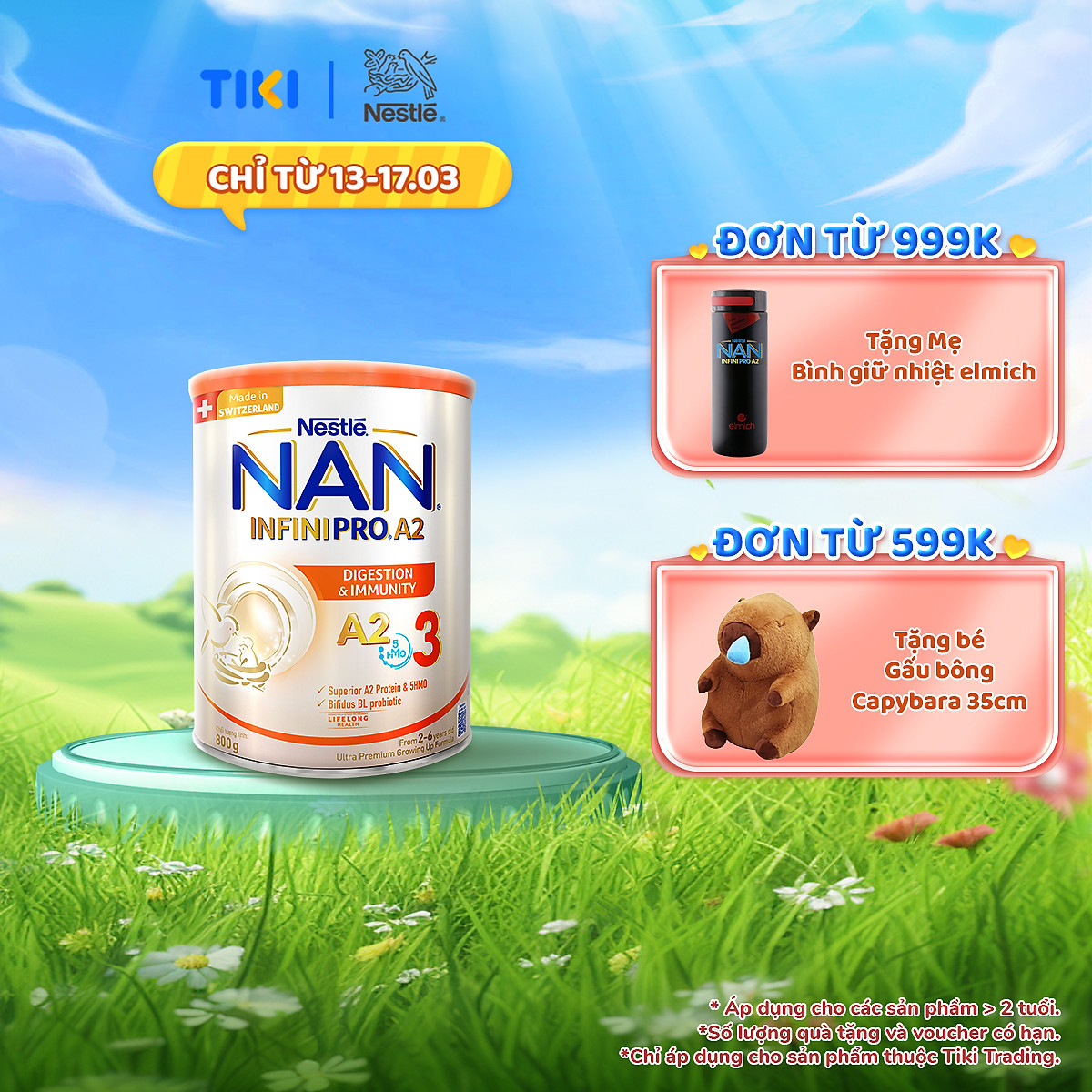 Sữa bột NAN INFINIPRO A2 Thụy Sĩ 3 800g với đạm quý A2 tiêu hóa tốt sau 7 ngày và 5HMO tăng cường đề kháng (2 - 6 tuổi)