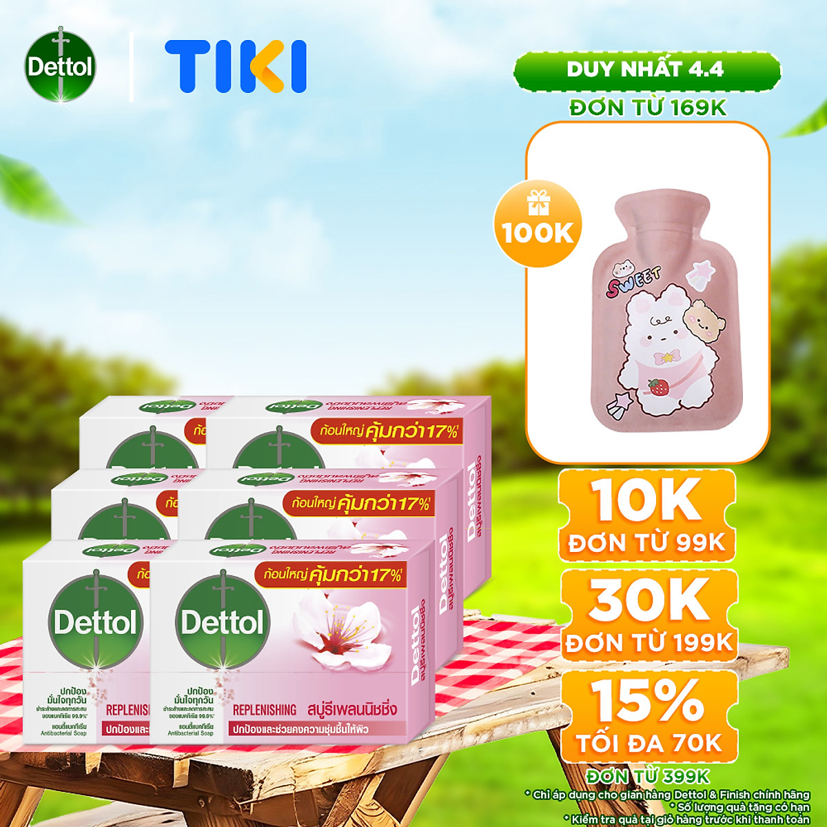Combo 6 xà phòng Dettol kháng khuẩn dưỡng da 100g