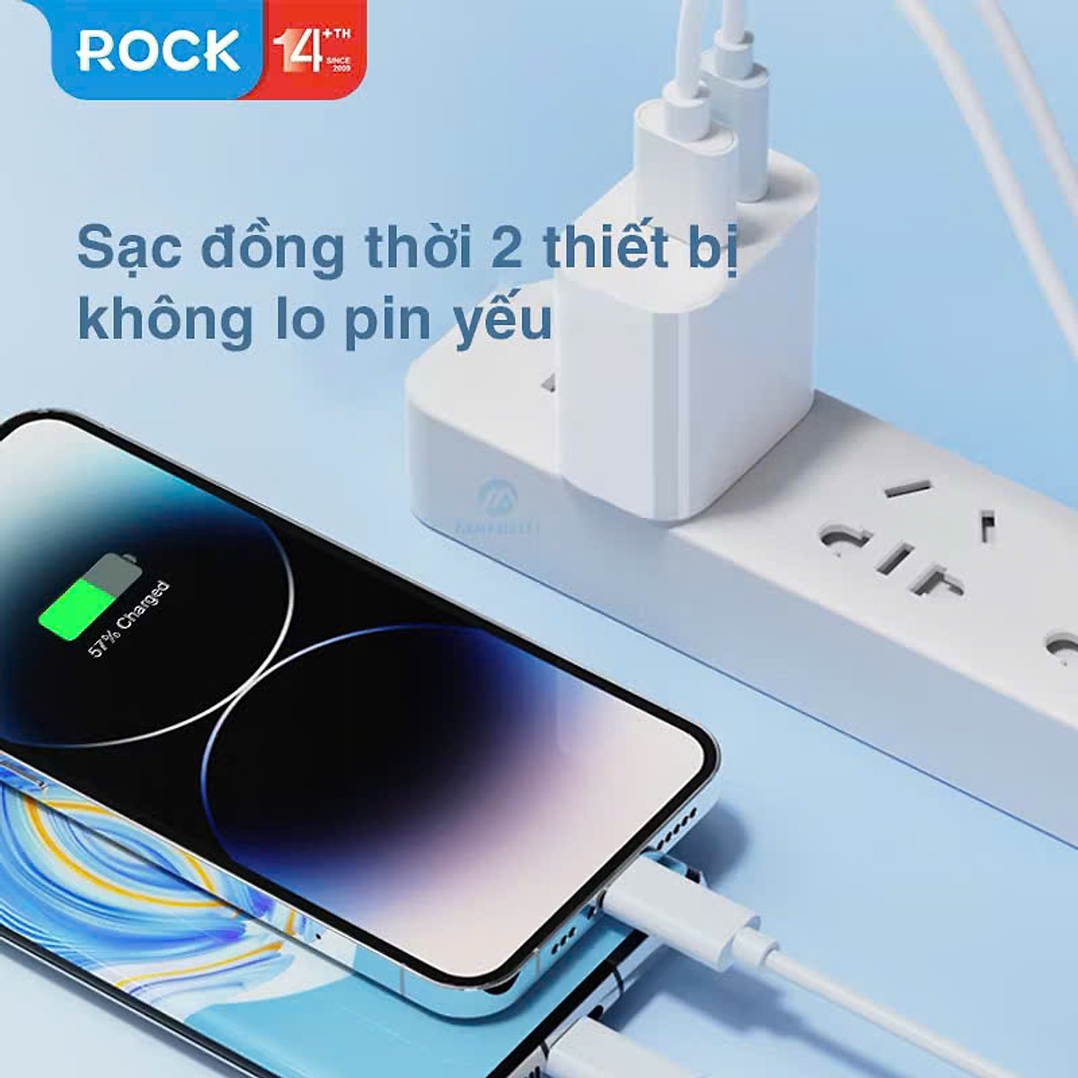 Củ sạc nhanh ROCKSPACE T43 2 cổng USB-TypeC sạc nhanh 20w hàng chính hãng - Bảo hành 12 tháng