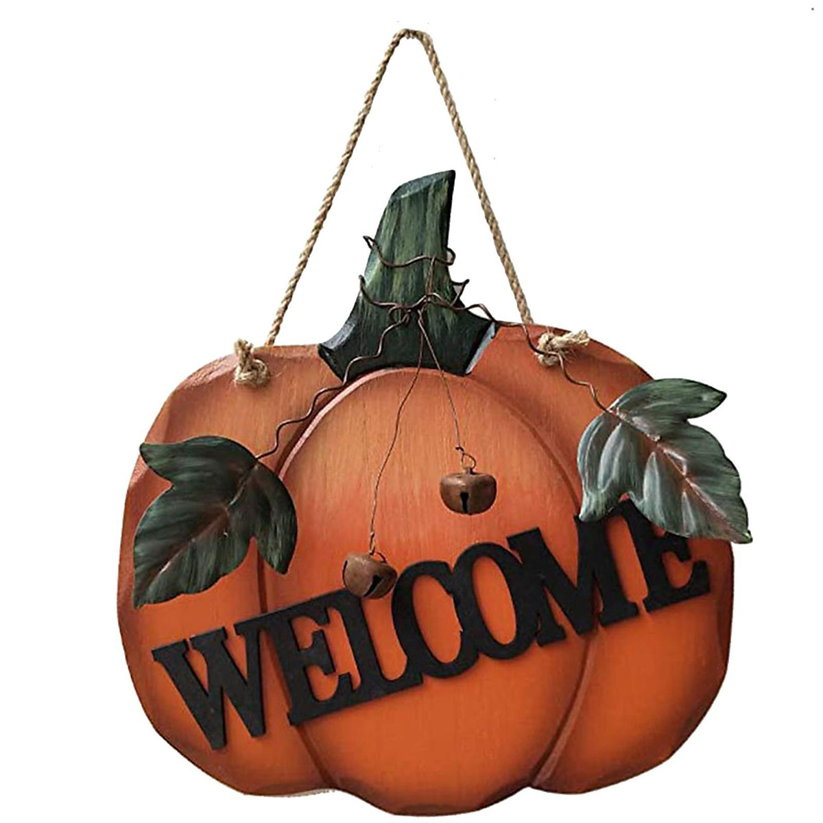 Wooden Pumpkin Signs Hanging Ornament Welcome Sign Door Sign Wall ...