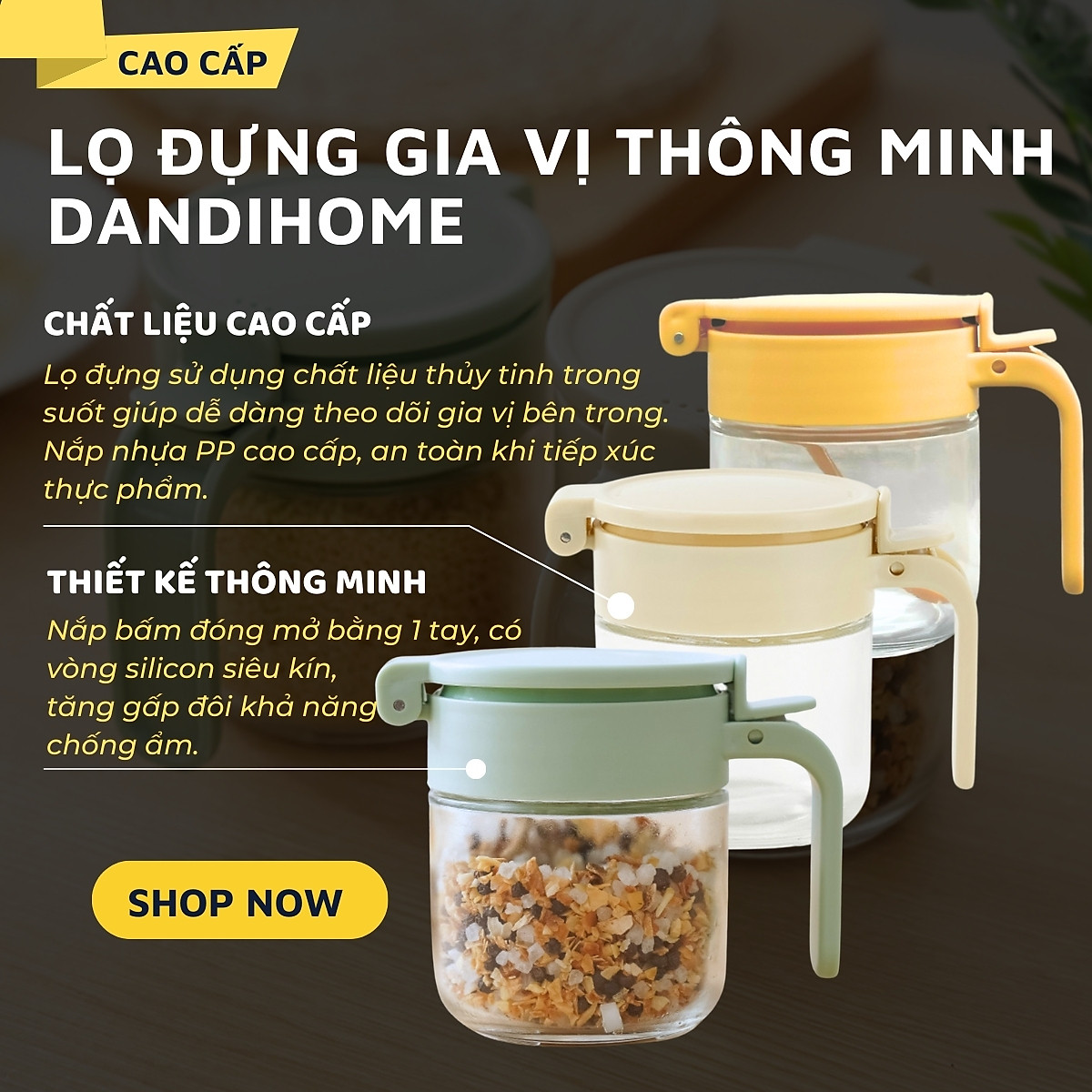 Lọ đựng gia vị, hũ đựng gia vị thủy tinh và nhựa PP DandiHome sang trọng, bền, đẹp, tiện lợi