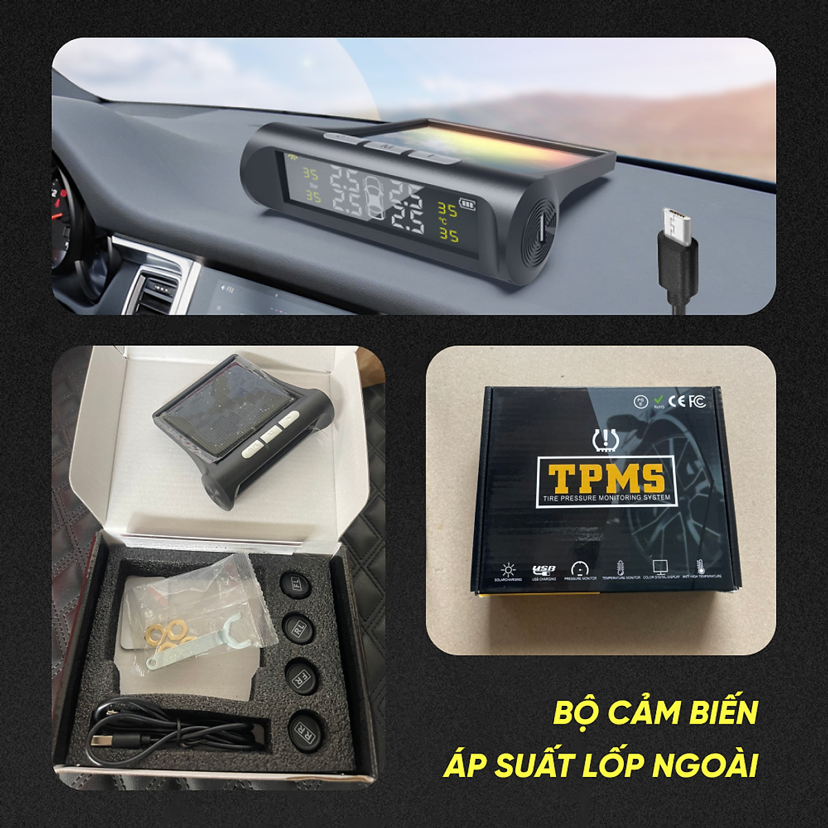 Cảm biến áp suất lốp ô tô TPMS màn hình led màu van ngoài {Bảo hành 3 tháng} - cảm biến áp suất lốp van ngoài TPMS..