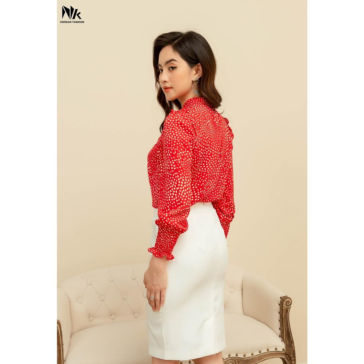Áo Sơ Mi Nữ Công Sở NK FASHION Cổ Tàu Bèo Vai, Họa Tiết Chấm Bi, Voan Hàn Mềm Mịn NKSM2101014