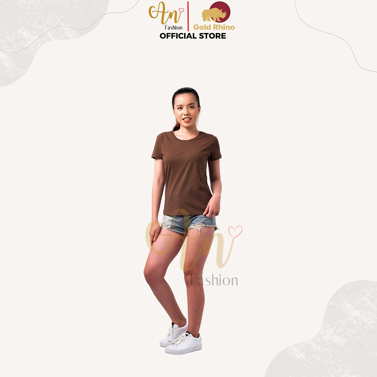 Áo Thun Nữ Cổ Tròn Kháng Khuẩn, Mềm Mịn, Thoáng Mát Màu NÂU Mộc Mạc - Gold Rhino