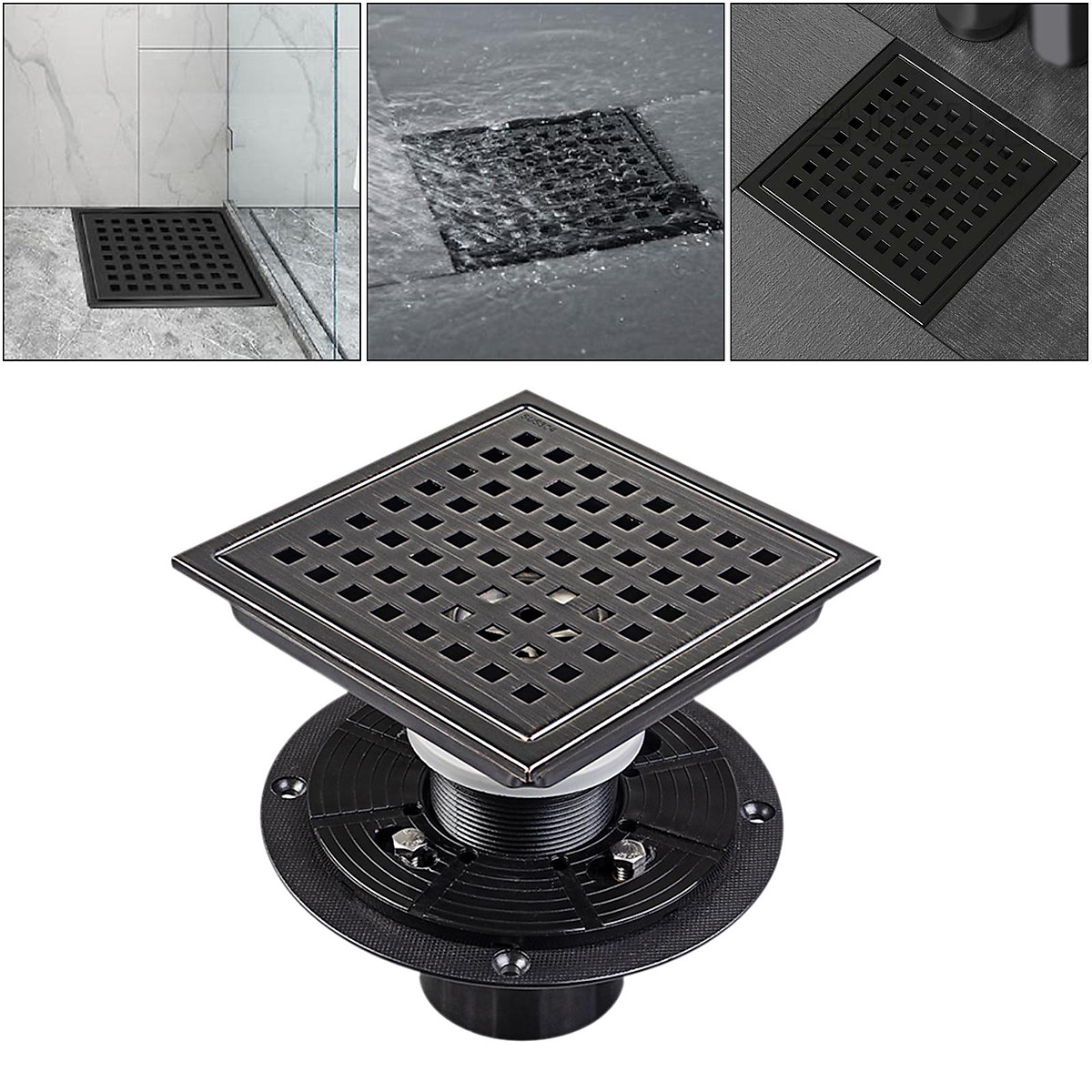 6in Square Shower Floor Drain Strainers Floor Waste Grates with Flange Removable Cover Grid Grate Invisible 6in Square Shower Floor Drain Strainers Floor Waste Grates with Flange Removable Cover Grid Grate Invisible