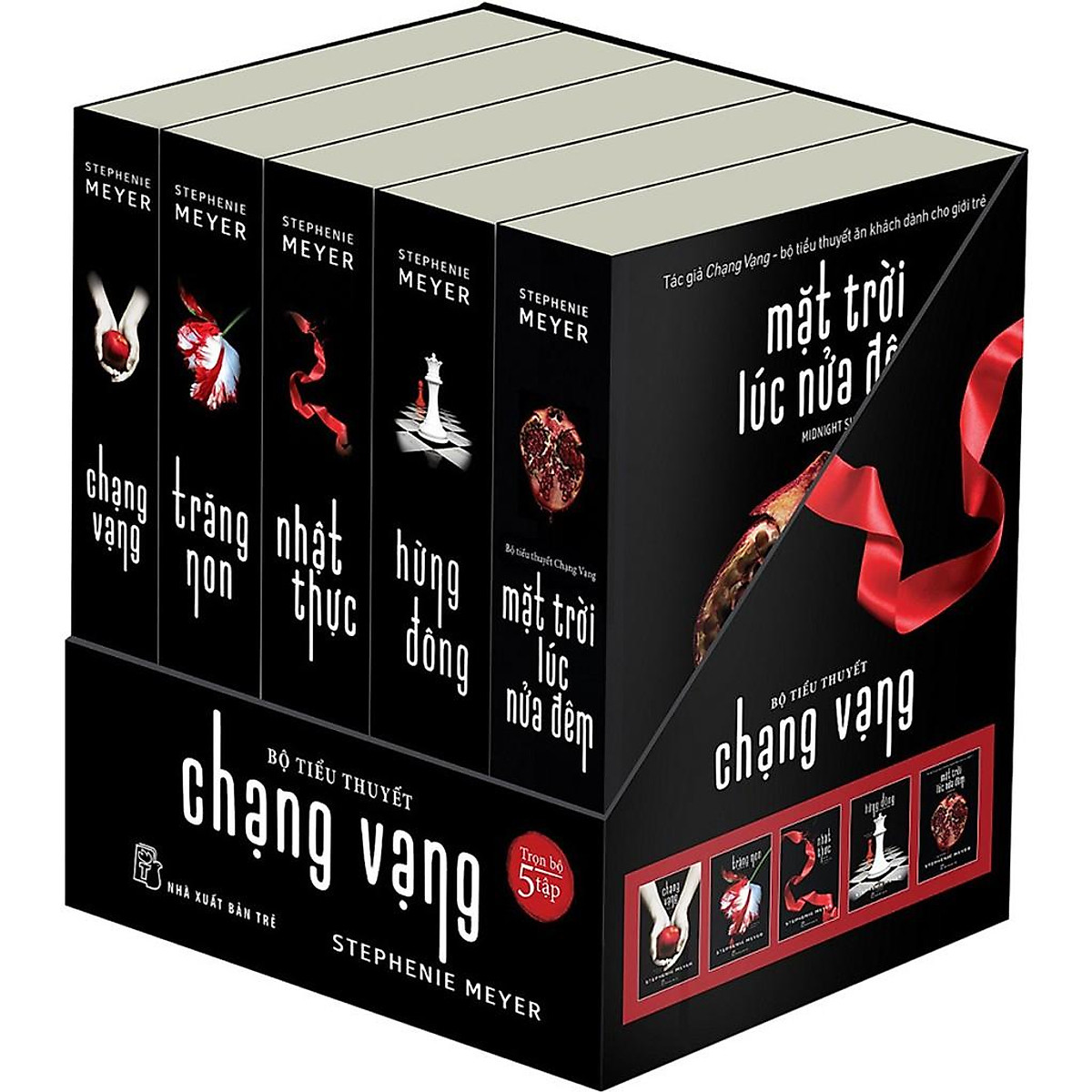 Sách - Hộp Trọn Bộ Chạng Vạng (5 Cuốn): Chạng Vạng + Trăng Non + Nhật Thực + Hừng Đông Và Mặt Trời Lúc Nửa Đêm