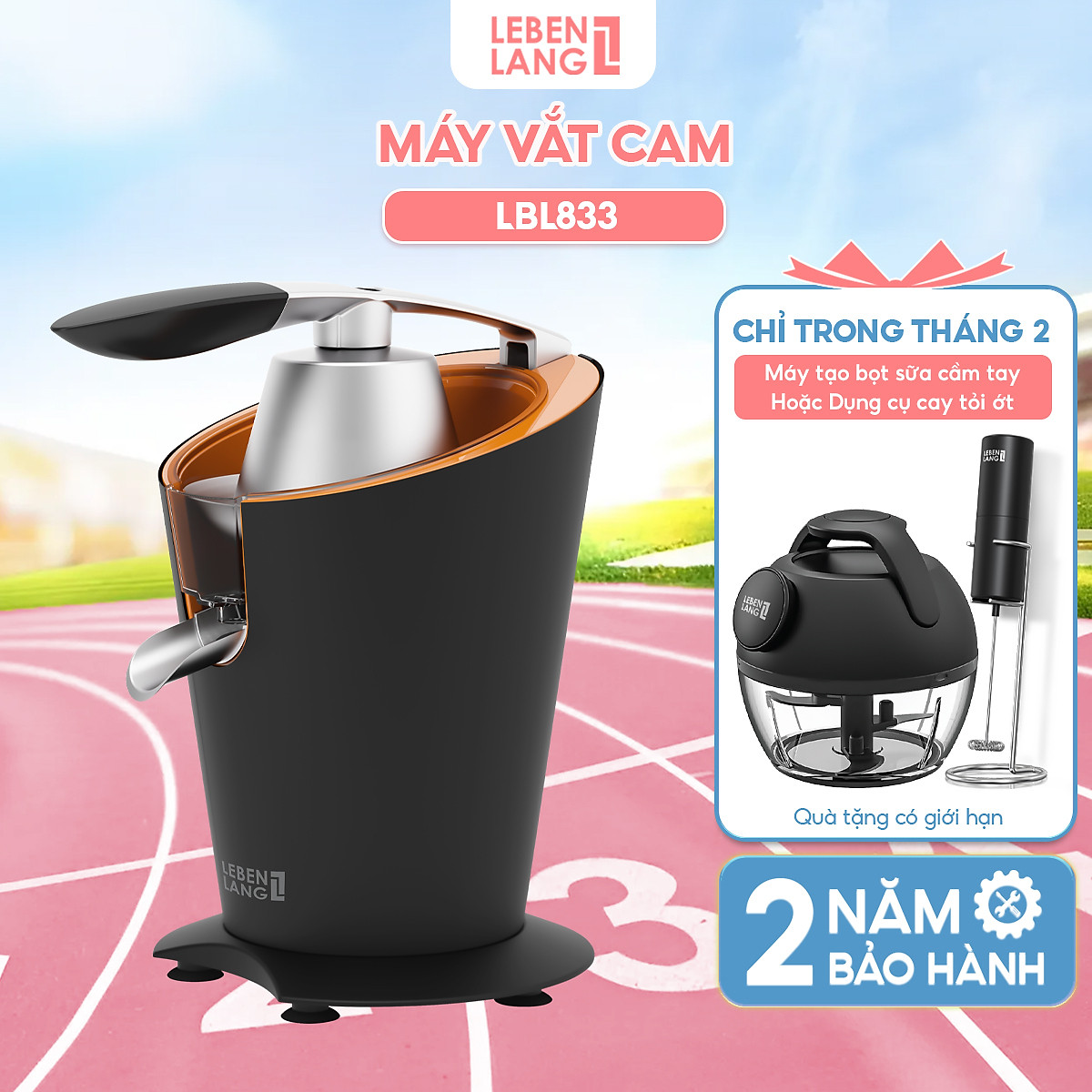 Máy vắt cam Lebenlang LBL833, công suất lớn 1000W, dung tích 400ml, vắt kiệt nước, bảo hành 2 năm - hàng chính hãng