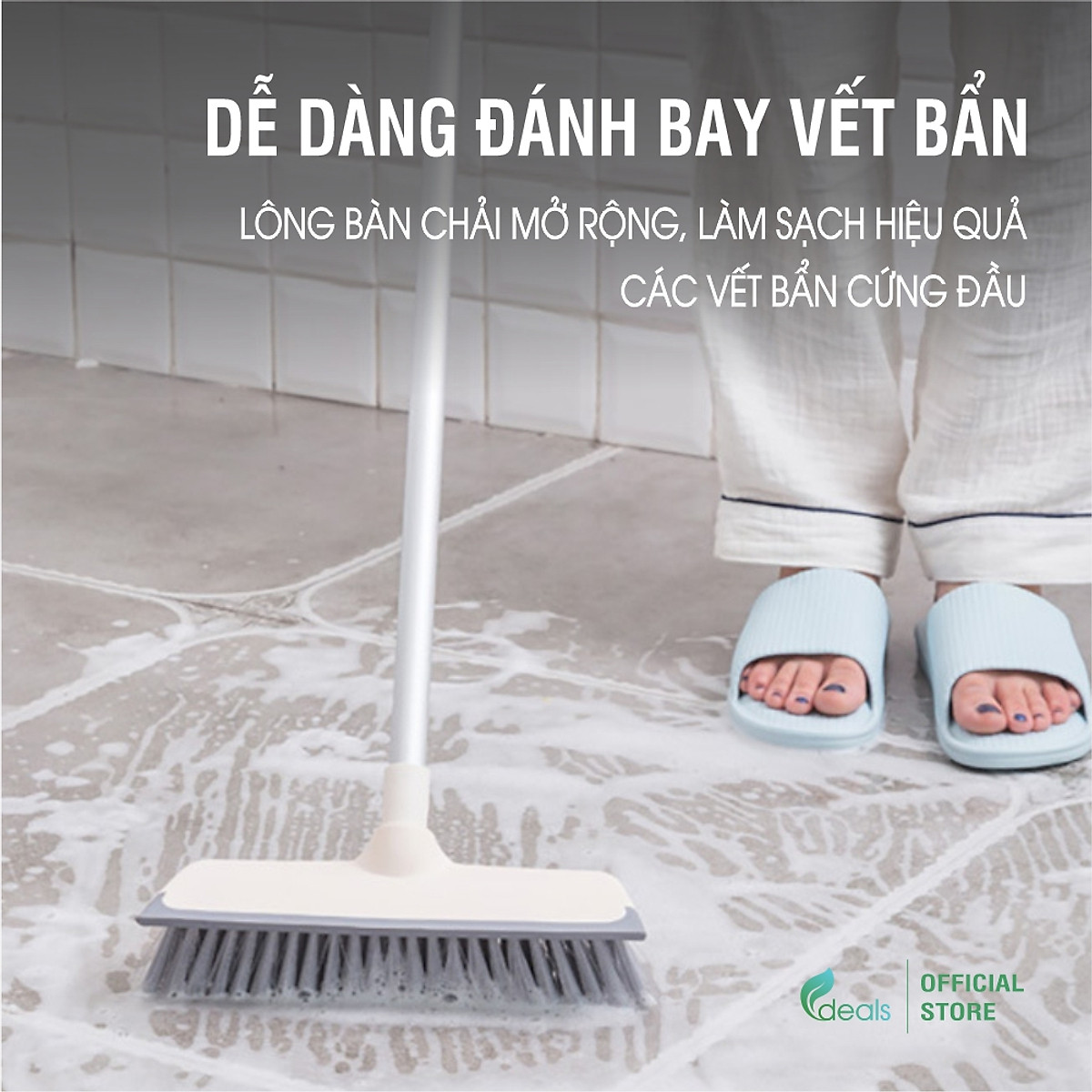 Cây Chà Sàn Nhà Tắm Đa Năng 2 trong 1 ECODEALS - Cọ sàn và gạt nước, cán tăng giảm chiều dài linh hoạt