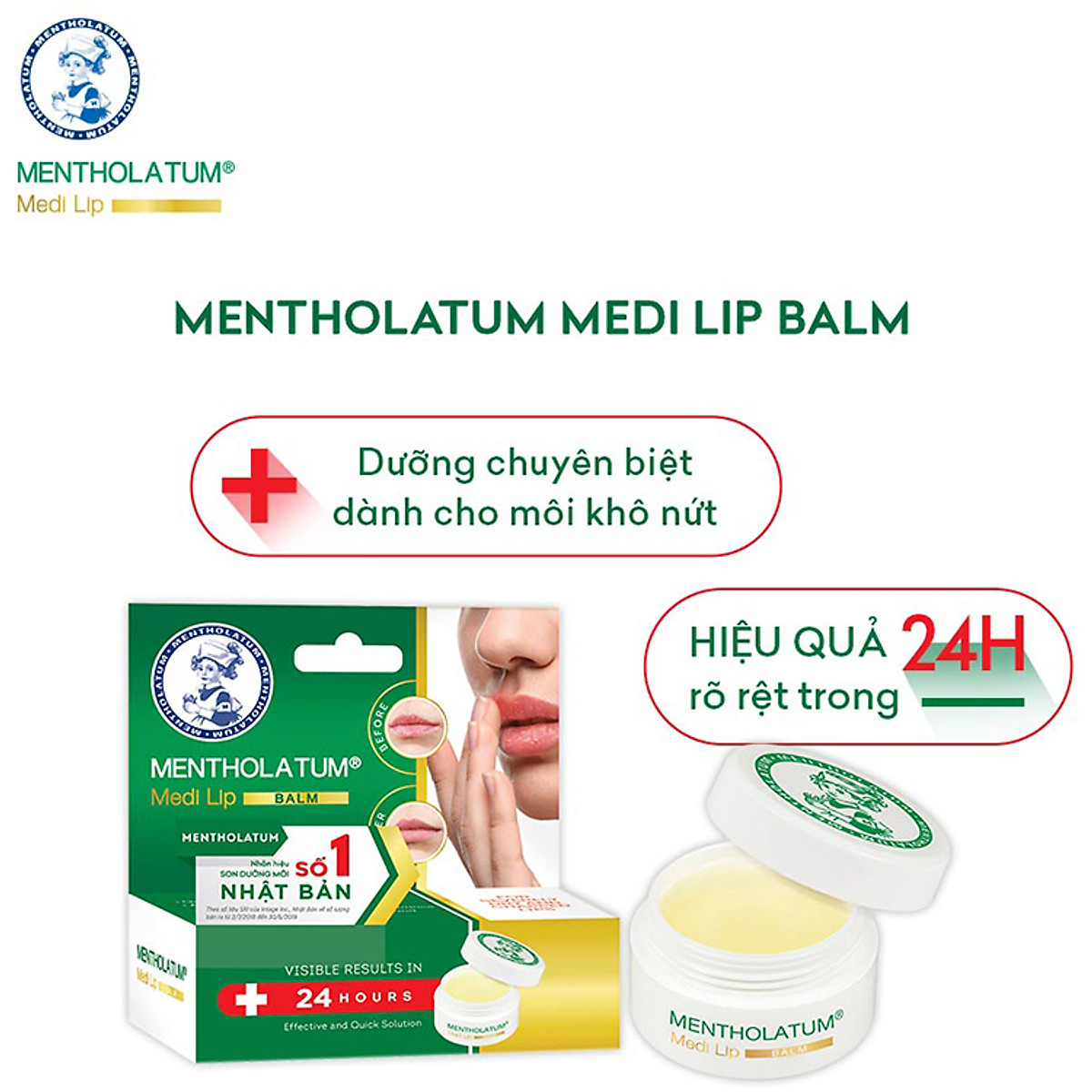 Son dưỡng môi dạng sáp chuyên biệt dành cho môi khô, nứt nẻ Mentholatum Medi Lip Balm 7g