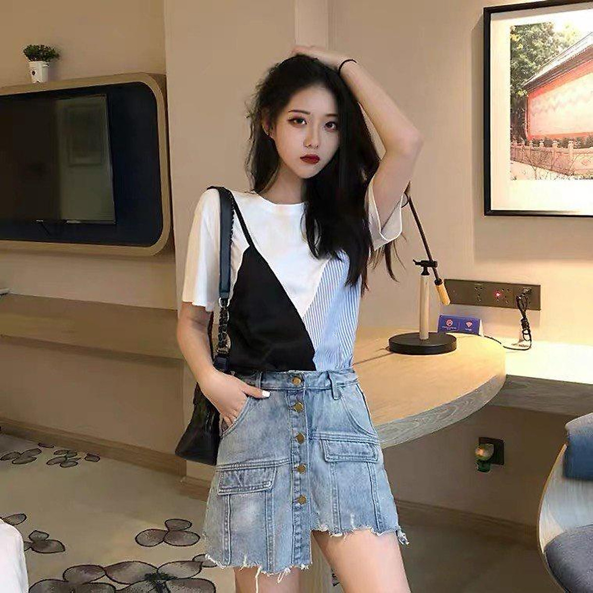 Nơi Sỉ Quần Jean Nữ Giả Váy Phối Túi Cao Cấp  ANNSHOPVN